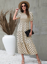 Round Neck Bubble Sleeve Polka Dot Print Dress