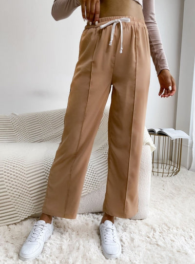 Retro Drawstring Elastic High Waist Wide Leg Pants