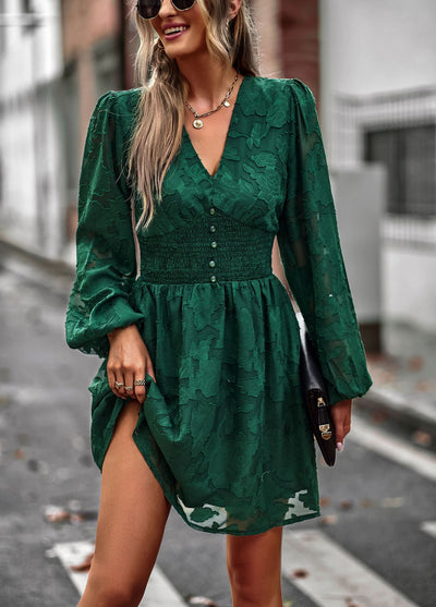 V-neck Long Sleeve Casual Dress