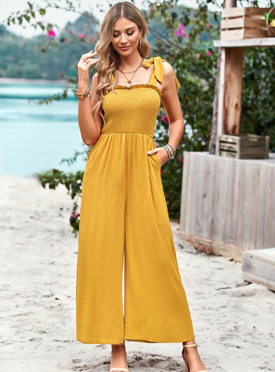 High Waist Suspender Wide-leg Jumpsuits