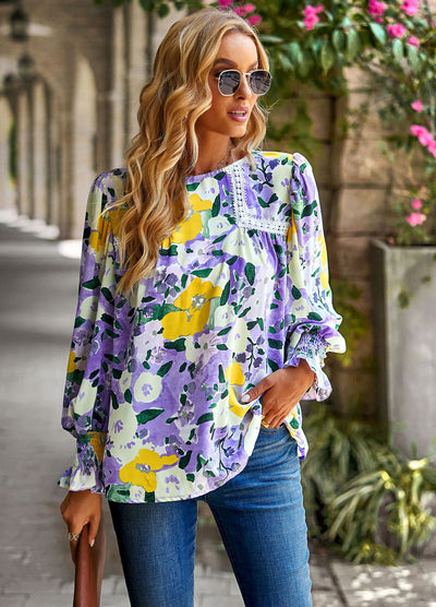 Women Floral Long Sleeve Top Shirt