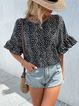 Leopard Print Bat Lotus Leaf Sleeve Print Shirt