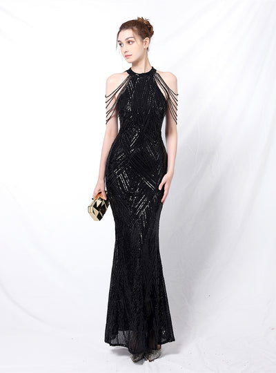 Hook-up Drill Sequined Fishtail Evening Dress