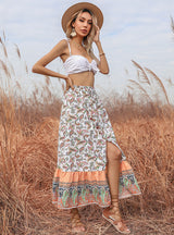 Slim Print Lace-up Split Skirt