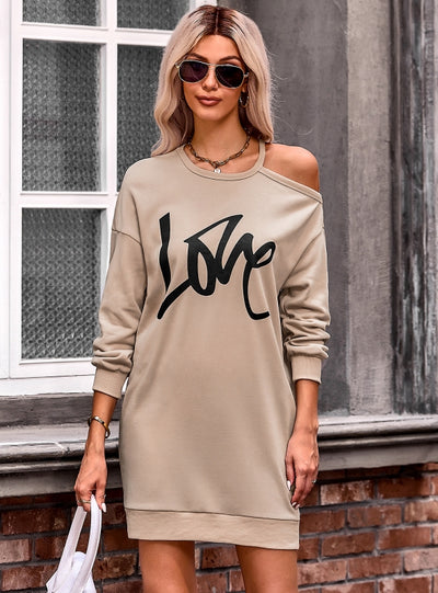 Loose Long Sleeve Letter Print Dress