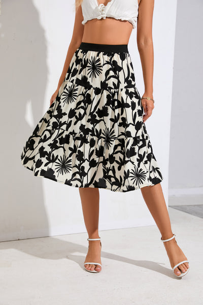 High Waist Printed Chiffon Skirt