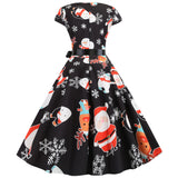 Cap Sleeve Print Christmas Party Dress