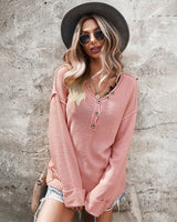 V-neck Single-breasted Long Sleeve Sweater