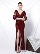 Long Sequined Fishtail Evening Dress