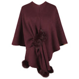 Solid Color Wool Ball Cardigan Sweater Cloak Shawl