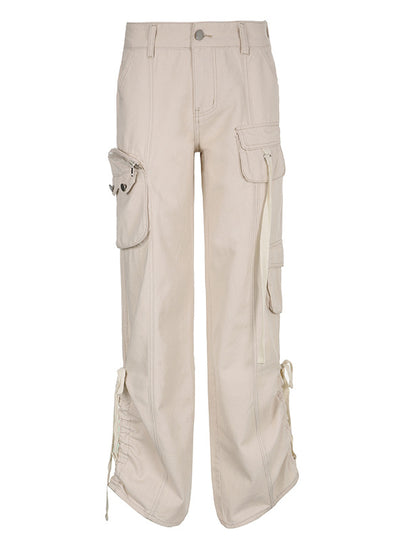 High Waisted Overalls Pleated Ribbon Pant