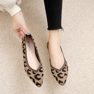 Shallow Knit Leopard Flat Shoes