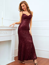 Burgundy Retro Sling Sequined Dress