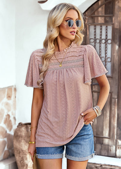 Summer Hollow Short-sleeved Round Neck Shirt