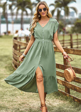 Elegant V-neck Solid Color Dress