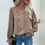 Round Neck Leopard Bubble Long Sleeve Shirt