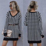 Vintage V-neck Knitted Sweater Dress