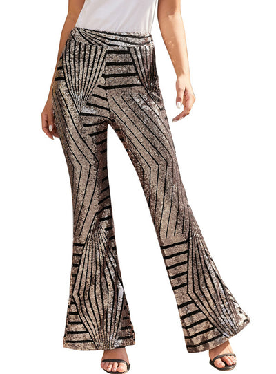 Women Sequined Hgh Waist Flared Wide Leg Pants