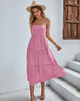 Women Straps Plaid Dress