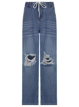 Loose Straight Irregular Holes Jeans