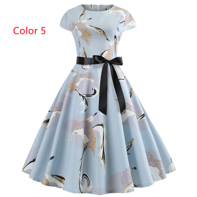 Retro Printed Short Sleeve Dress