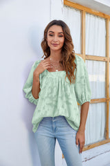 Short-sleeved Square Neck Bubble Sleeves Shirt