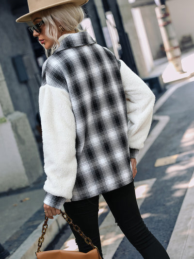 Double-faced Cashmere Plaid Stitching Lapel Plush Coat