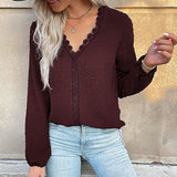 V-neck Long Sleeve Stitching Shirt