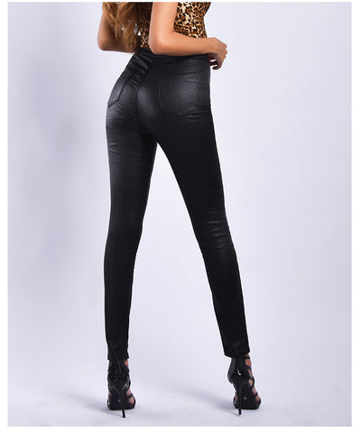 PU Leather Pants Black High Waist Leather Pants