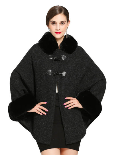 Imitation Rex Rabbit Hair Button Cardigan Cloak Shawl