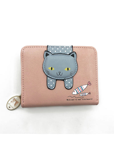 Women Cute Cat Wallet Small Zipper Girl 