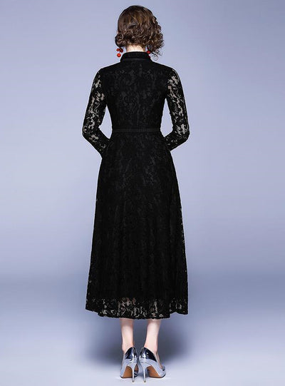 Women Black Lace Long Dress