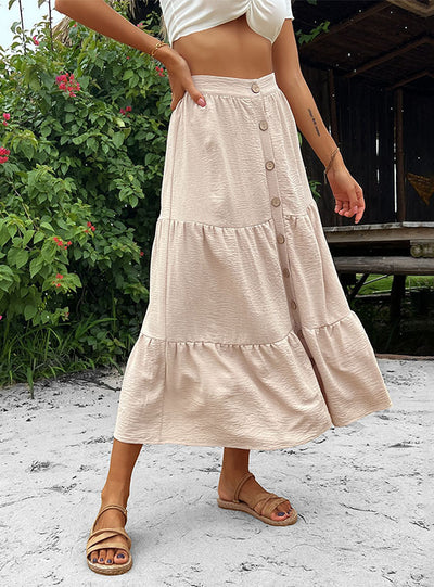 Button Elastic Waits Loose Skirt