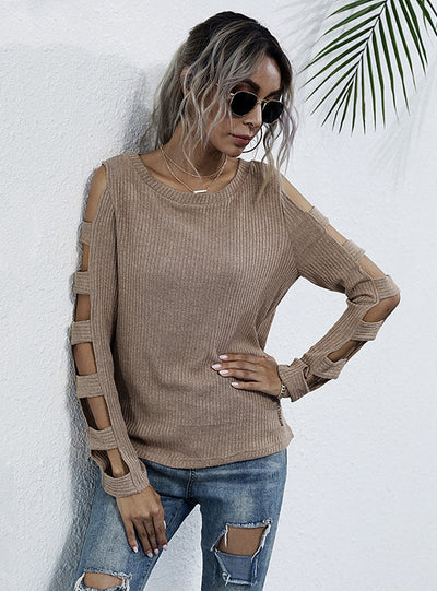 Knitted Hollow Retro Long Sleeve Shirt