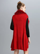 Women's Imitate Fox Fur Collar Knitted Cardigan Vests