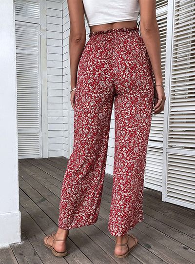 Broken Cotton High Waist Nine-split Wide-leg Pants