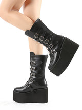 Double Row Metal Square Buckle Thick Soled Boots