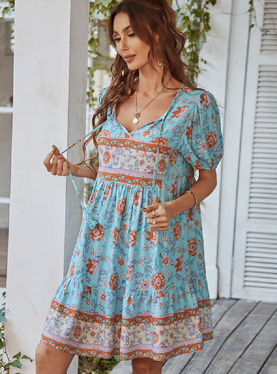 Bohemian Leisure Holiday Wind Print Fresh Dress