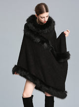 Knitted Pullover Imitating Fox Fur Collar Shawl Cape