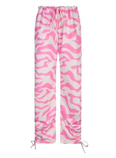 Pink Wavy Tie-dyed Low Waist Pants