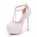 White Lace Beaded Bridal Shoes