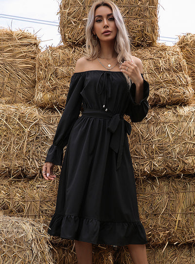 Black Off the Shoulder Long Sleeve Dress