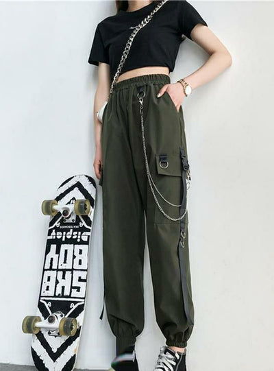 Punk Pockets Jogger Trousers With Chain Harajuku