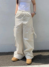 Multi-pocket Ruffled Elastic Waist Pant