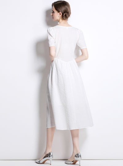 Retro French Pleated White Dress