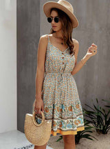 Lossky Summer Women Dress Buttons Cotton Mini Sundress