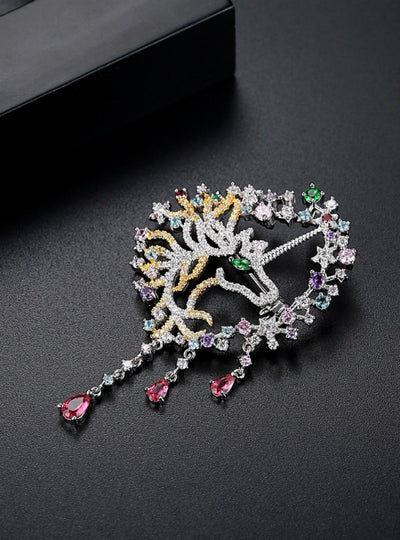 Multi Shining Crystal Horse Shape Brooches 