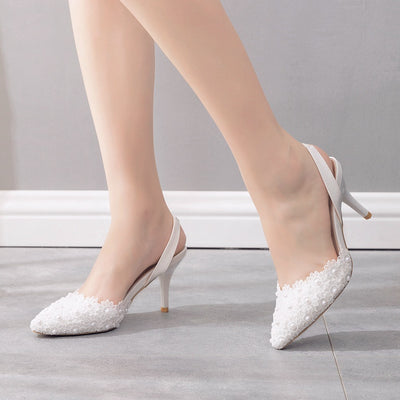 Shallow Pointed Sandal Lace Beaded Wedding Shoes