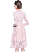 Round Neck Openwork Lace 3/4 Sleeves Dress