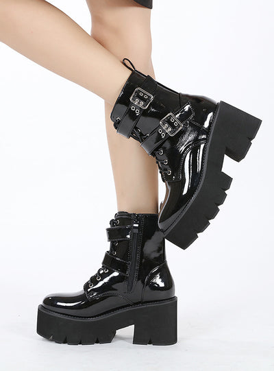 Round Head Zipper Metal High Heel Martin Boots